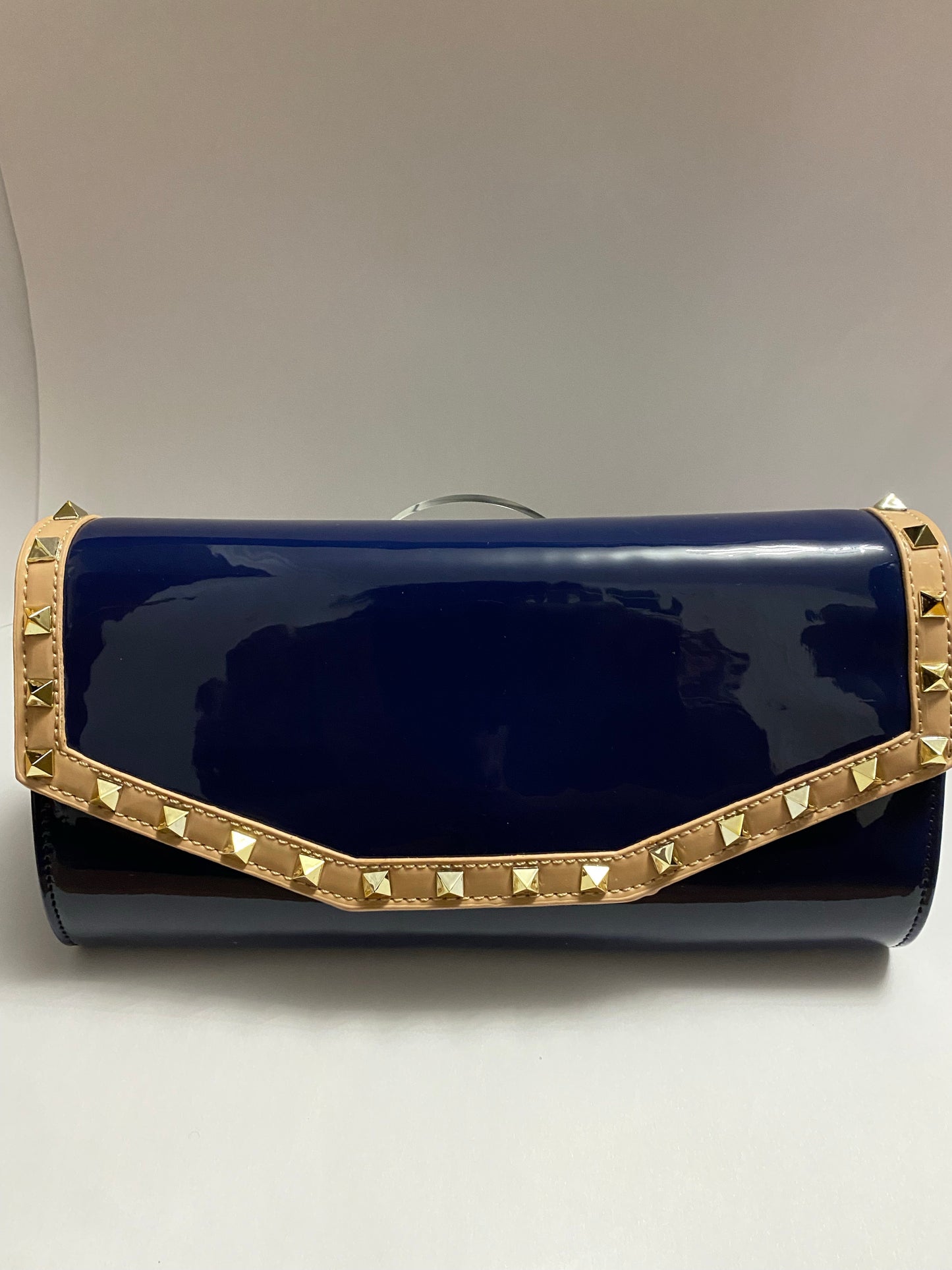 Navy Clutch Bag with Gold Studs