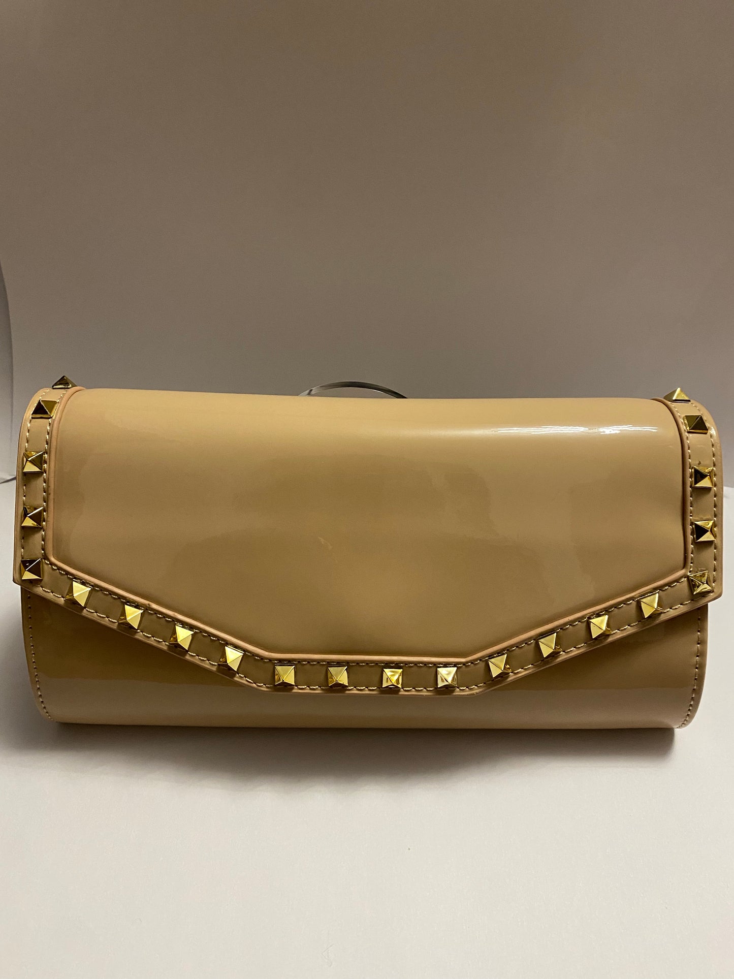 Cream Clutch Bag with Gold Studs